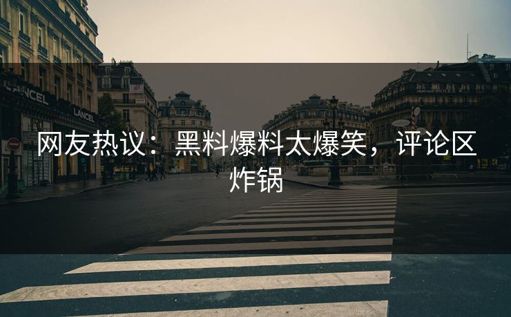 网友热议：黑料爆料太爆笑，评论区炸锅