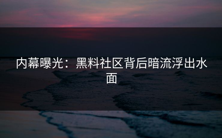 内幕曝光：黑料社区背后暗流浮出水面