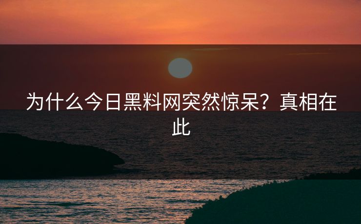 为什么今日黑料网突然惊呆？真相在此