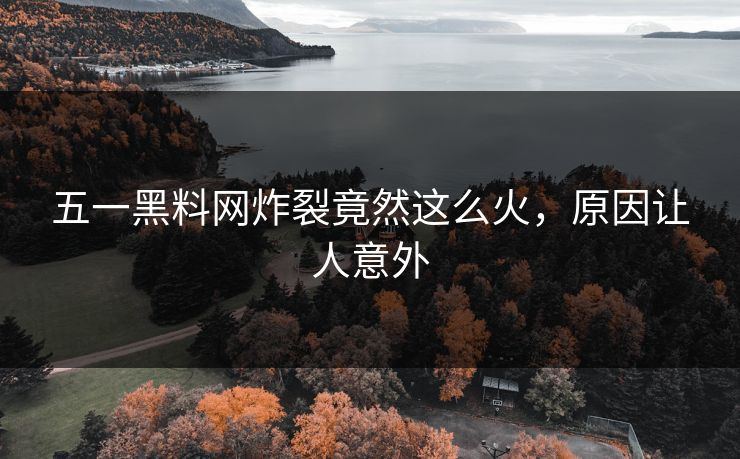五一黑料网炸裂竟然这么火，原因让人意外