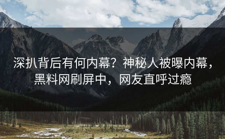 深扒背后有何内幕？神秘人被曝内幕，黑料网刷屏中，网友直呼过瘾