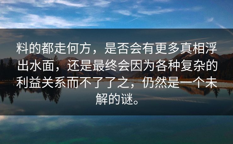 料的都走何方，是否会有更多真相浮出水面，还是最终会因为各种复杂的利益关系而不了了之，仍然是一个未解的谜。