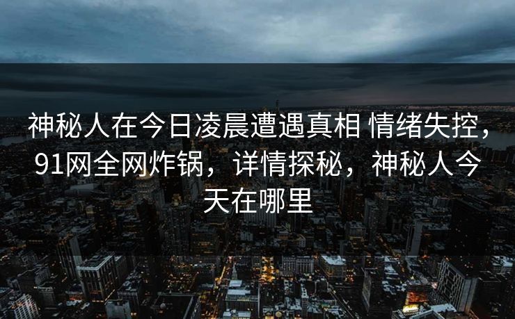 神秘人在今日凌晨遭遇真相 情绪失控，91网全网炸锅，详情探秘，神秘人今天在哪里